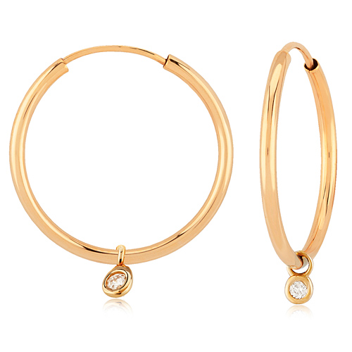 14k Yellow Gold Endless Hoop Earrings with .06 ct tw Diamond Accents