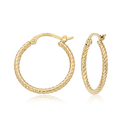 14k Yellow Gold Round Hoop Earrings with Twisted Texture 3/4in
