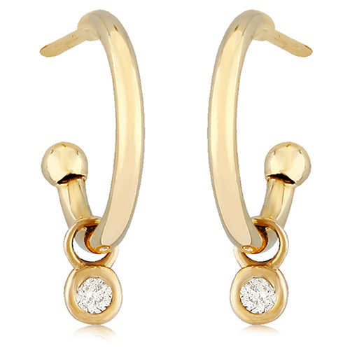 14k Yellow Gold .06 ct tw Diamond C Hoop Earrings 