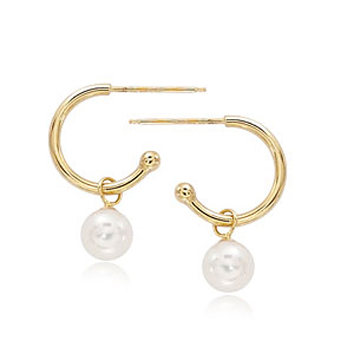 14k Yellow Gold 6mm Cultured Freshwater Pearl C Hoop Earrings