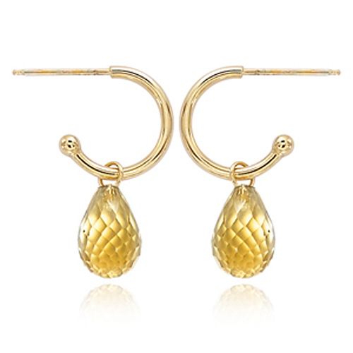 14k Yellow Gold Citrine Briolette Mini Hoop Dangle Earrings