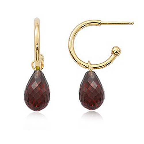 14k Yellow Gold Garnet Briolette Mini Hoop Dangle Earrings