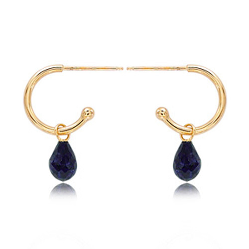 14k Yellow Gold Sapphire Briolette Mini Hoop Dangle Earrings