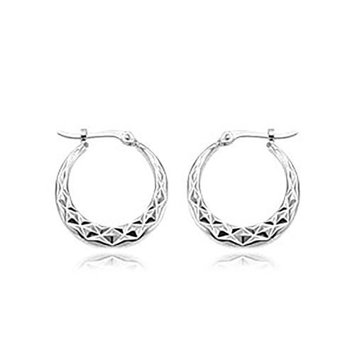 14k White Gold Diamond-cut Hoop Earrings 5/8in