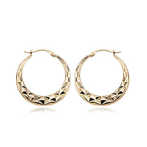 14k Yellow Gold Diamond-cut Hoop Earrings 7/8in