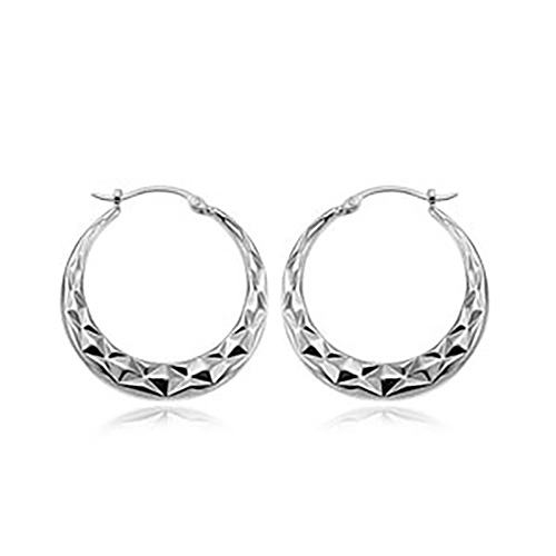 14k White Gold Diamond-cut Hoop Earrings 7/8in