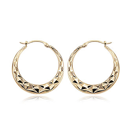 14k Yellow Gold Diamond-cut Hoop Earrings 1in