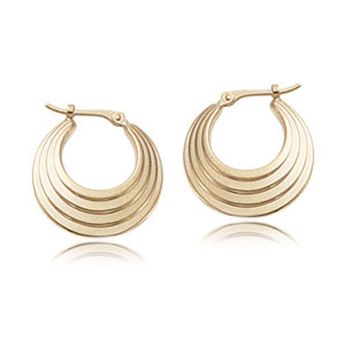 14k Yellow Gold Tapered and Stepped Hoop Earrings 3/4in