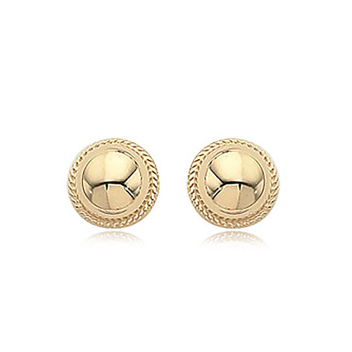 14k Yellow Gold Domed Button Earrings with Textured Border