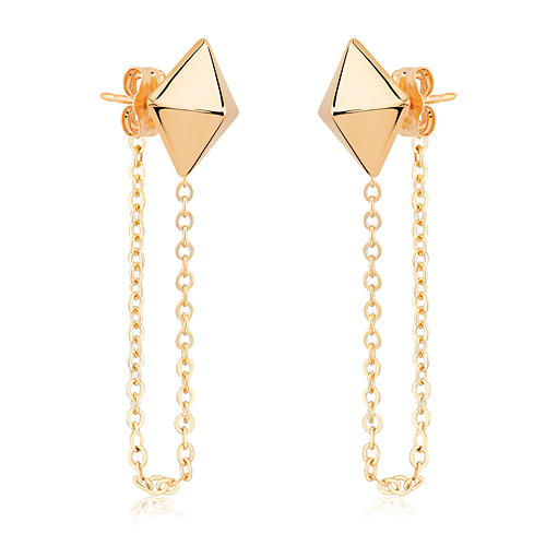 14k Yellow Gold Pyramid Front To Back Post Earrings