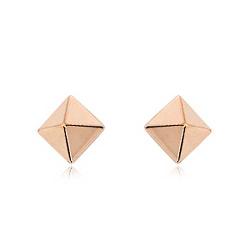 14k Rose Gold Pyramid Earrings with Polished Finish