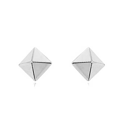 14k White Gold Pyramid Earrings with Polished Finish