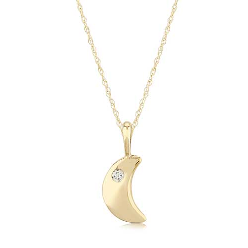 14k Yellow Gold .03 ct Diamond Small Crescent Moon Necklace