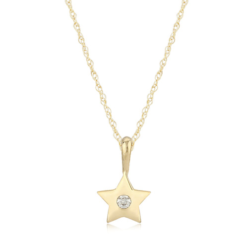 14k Yellow Gold .03 ct Diamond Small Star Necklace