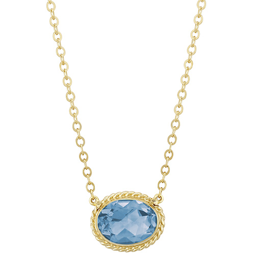 14k Yellow Gold Oval Blue Topaz Solitaire Necklace With Gallery Border