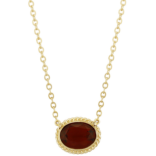 14k Yellow Gold Oval Garnet Solitaire Necklace With Gallery Border