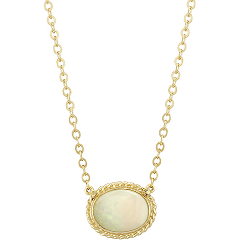 14k Yellow Gold Oval Opal Solitaire Necklace With Gallery Border