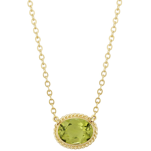 14k Yellow Gold Oval Peridot Solitaire Necklace With Gallery Border