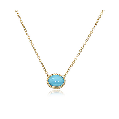 14k Yellow Gold Oval Turquoise Bezel Necklace