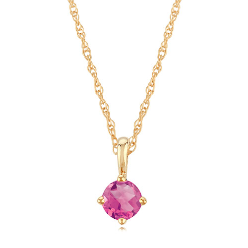 14k Yellow Gold 1/4 ct Pink Tourmaine Solitaire Necklace