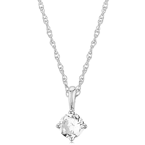 14k White Gold 4mm Cubic Zirconia Solitaire Necklace