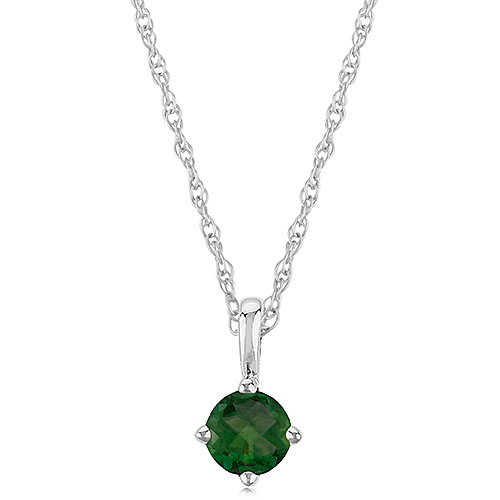 14k White Gold 1/4 ct Emerald Solitaire Necklace