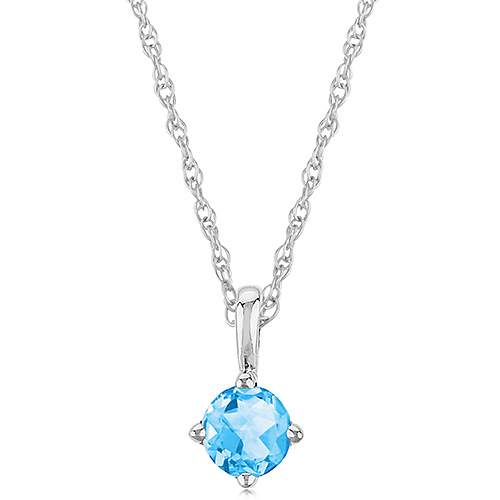 14k White Gold 1/4 ct Swiss Blue Quartz Solitaire Necklace