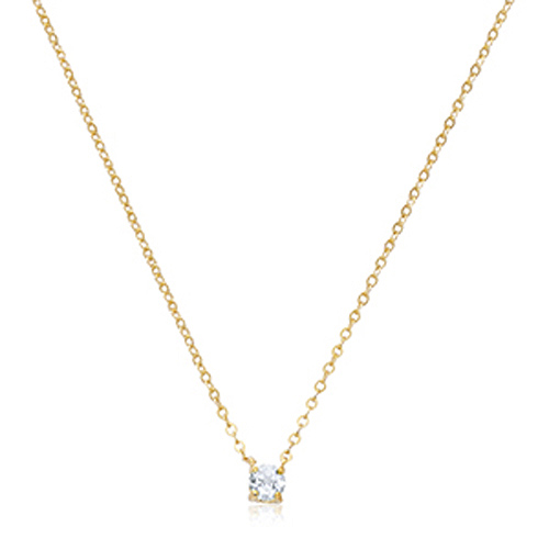 14k Yellow Gold Floating 4mm Cubic Zirconia Solitaire Necklace