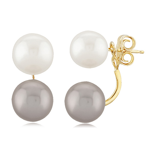 14k Yellow Gold 7mm Gray and White Freshwater Pearl Drop Earrings