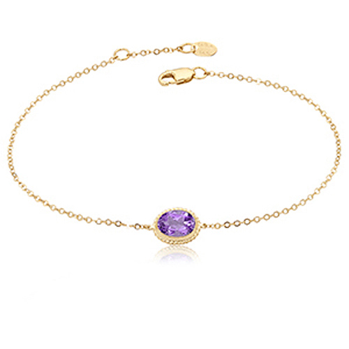 14k Yellow Gold 1.2 ct Oval Amethyst Solitaire Adjustable Bracelet