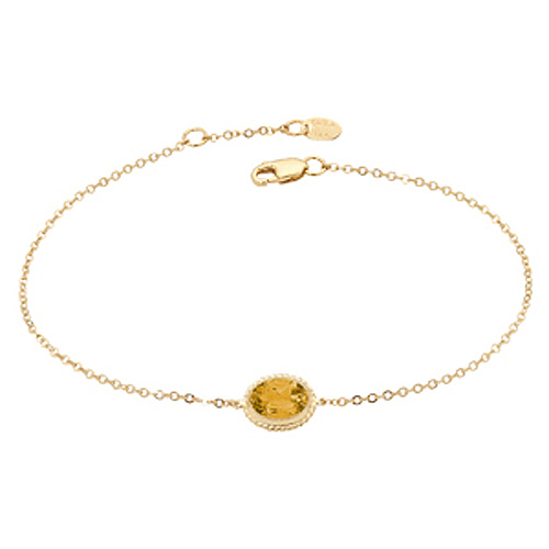 14k Yellow Gold Oval Citrine Solitaire Adjustable Bracelet