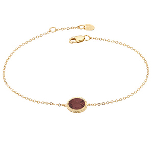 14k Yellow Gold Oval Garnet Solitaire Adjustable Bracelet