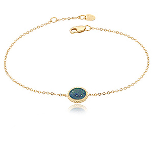 14k Yellow Gold Oval Opal Triplet Solitaire Adjustable Bracelet