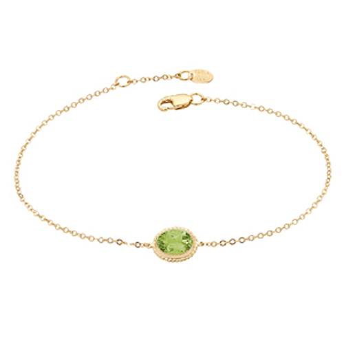 14k Yellow Gold Oval Peridot Solitaire Adjustable Bracelet