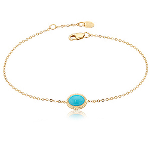 14k Yellow Gold Oval Turquoise Solitaire Adjustable Bracelet