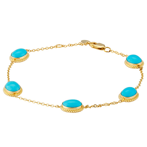 14k Yellow Gold Oval Turquoise Station Bracelet