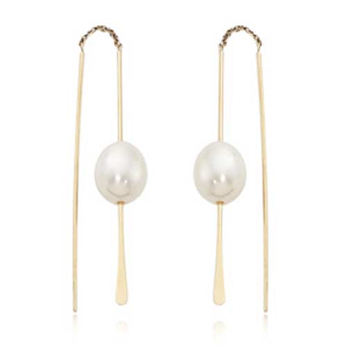 14k Yellow Gold Freshwater Cultured Pearl Threader Earrings With Tapered Ends