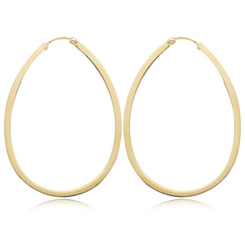 14k Yellow Gold Flat Teardrop Hoop Earrings 2in CC-13211 - Main Image