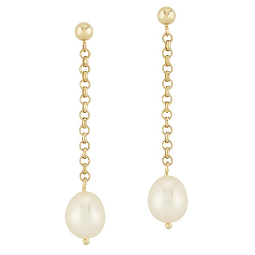 14k Yellow Gold 10mm Drop Freshwater Cultured Pearl Chain Dangle ...