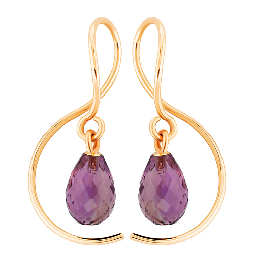 14k Yellow Gold Mini Amethyst Briolette Threader Earrings