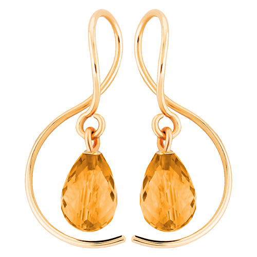 14k Yellow Gold Mini Citrine Briolette Threader Earrings