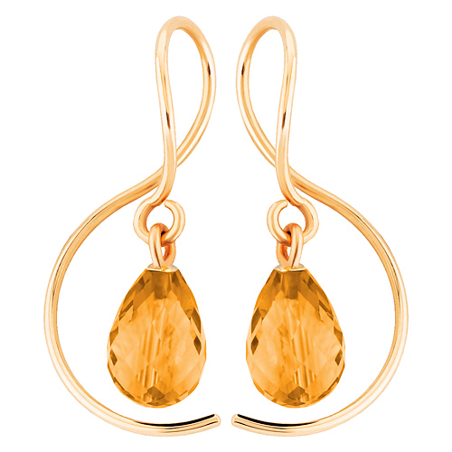 14k Yellow Gold Mini Citrine Briolette Threader Earrings