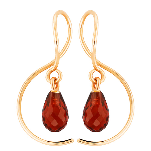 14k Yellow Gold Mini Garnet Briolette Threader Earrings