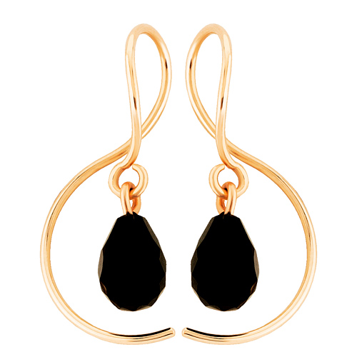 14k Yellow Gold Mini Black Onyx Briolette Threader Earrings