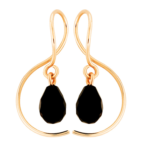 14k Yellow Gold Mini Black Onyx Briolette Threader Earrings