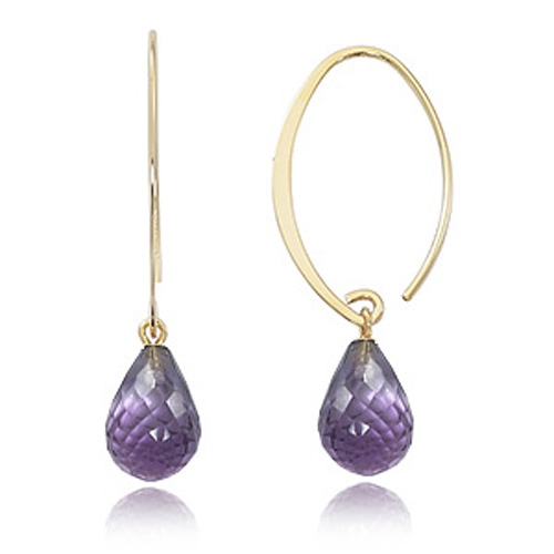 14k Yellow Gold Amethyst Briolette Drop Earrings