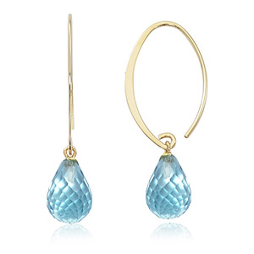 14k Yellow Gold Blue Topaz Briolette Drop Earrings