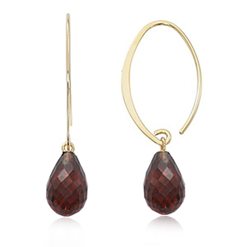 14k Yellow Gold Garnet Briolette Drop Earrings