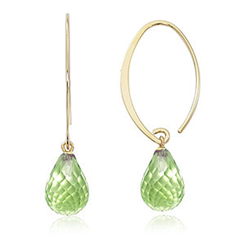 14k Yellow Gold Peridot Briolette Drop Earrings