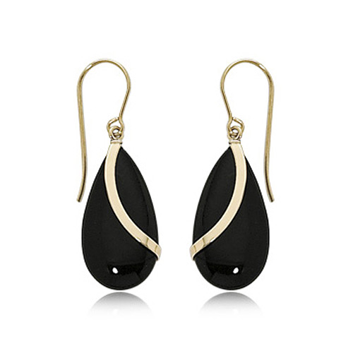 14k Yellow Gold Onyx Almond Drop Earrings with Threader Wire